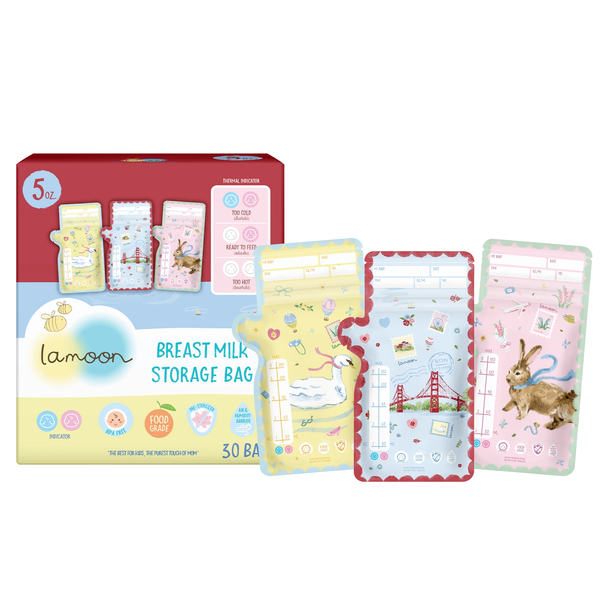 لامون – أكياس تخزين حليب الأم 30 كيس، 150 مل لكل كيس - صورة 2