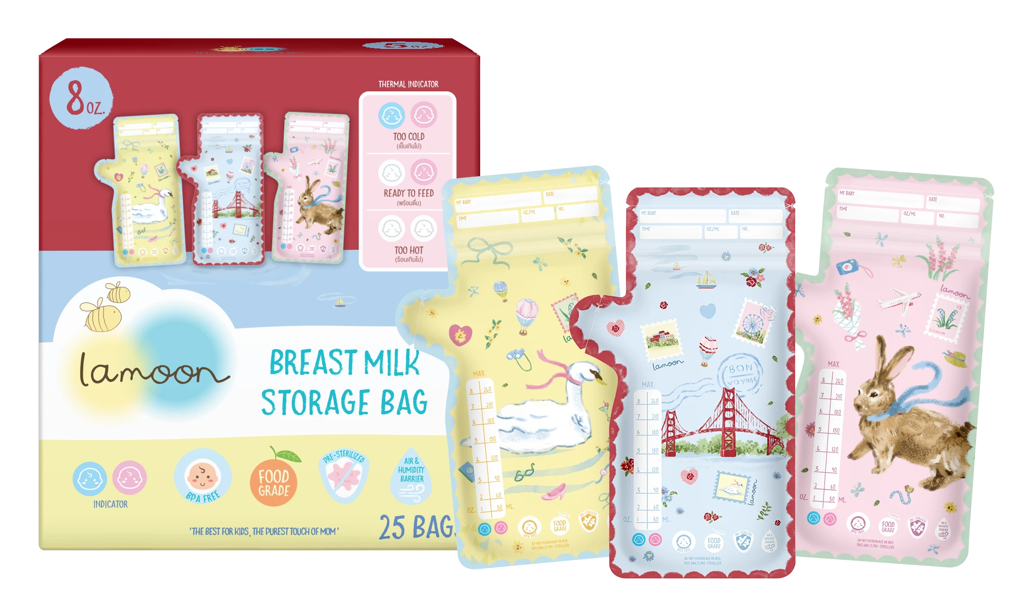لامون – أكياس تخزين حليب الأم 25 كيس، 240 مل لكل كيس - صورة 2